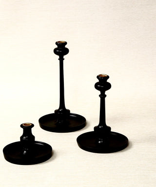 TOB - Kana Candlestick with Tray - Tall Ebony : 7-1/4" D x 13" H