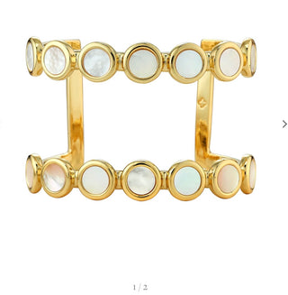 14k gold filled double cuff with mother of pearl discs