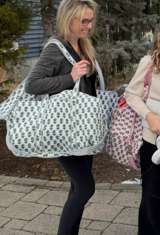 Amelia Rose Hydrangea Quilted Duffel Bag-Green
