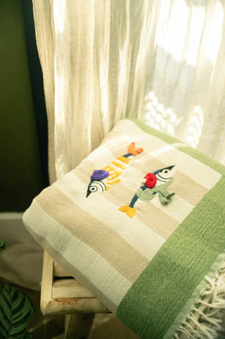 Olive & Loom Maris Hand-Stitched Throw: Blue Bay