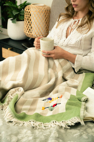 Olive & Loom Maris Hand-Stitched Throw: Blue Bay