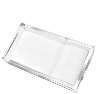 Clear acrylic napkin holder by Tara Wilson Designs. Dimensions: 4.25" x 8.5" x 2"H