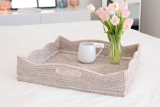 Artifacts Rattan™ Scallop Collection Square Tray: Honey Brown / 24"x24"