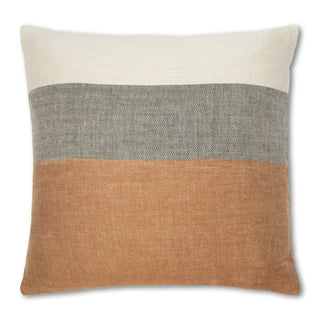 Color Block Cushion Cover by Maison Marigold in shades of Chestnut/Grey/Ecru. Insert included. Sized at 22x22, it's perfect for snuggling up on the couch or adding another layer to your bedding. 