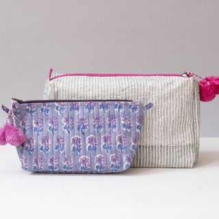Graymarket Design Malin Periwinkle Block Printed Makeup Pouch