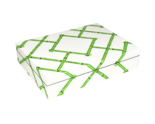 Stationery Box: 12.5" x 9.5" 2.75" H, Green Bamboo Design with Lacquer Finish by Pacific Connections. 