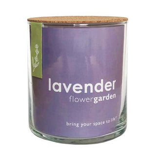 Essential Lavender Flower Garden by Potting Shed Creations. Set includes: seed, glass vessel, soil-less mix, mix, cork lid inverts for coaster, directions.