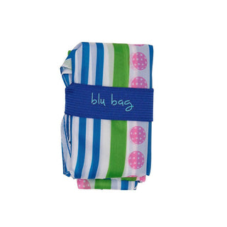 PICKLEBALL STRIPE blu Bag Reusable Shopper Tote By Rockflowerpaper