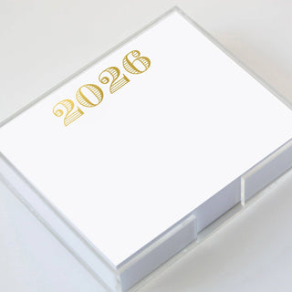 8.5x7 notepads with gold foil 2026 centered at the top of the pad.