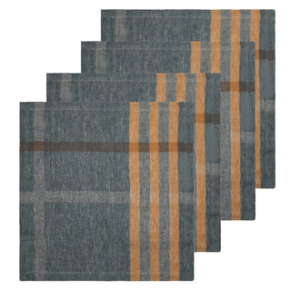 Four Modern Plaid Napkins Navy & Chestnut 20x20 stacked on a white background. 