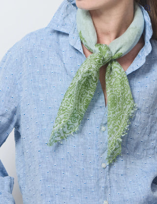 Cashmere paisley print neckerchief by Meg Cohen. 27”x27”