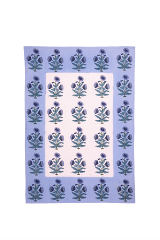 Inner Child floral block print tea towel.
Material: 100 % cotton 
Dimensions: 28”L x 21”W