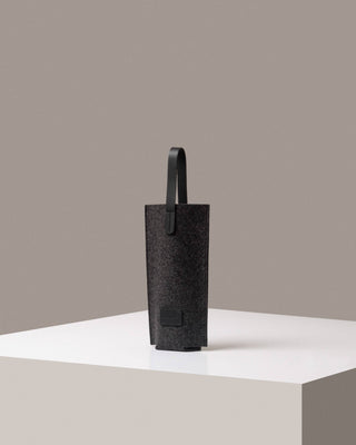 Graf Lantz wine carrier in dark grey merino wool felt with black leather handle and label