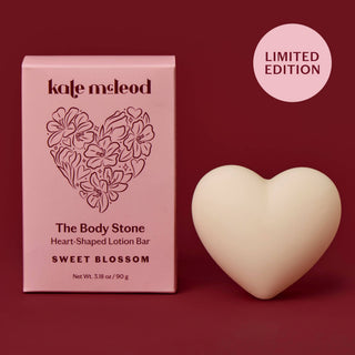 The heart shaped body stone by Kate McLeod melts on contact to deliver deep, lasting hydration, leaving your skin soft, supple, and lightly scented.