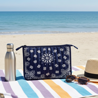 Haute Shore Decor Bandana Print Pouch - Beau Navy