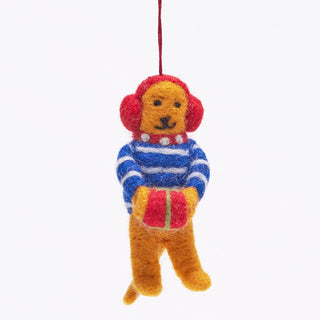 GIFT GIVING BEAR Felt Ornament by Rockflowerpaper.