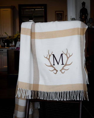 A Soft Idea Large Plaid Throw Cream/Blue