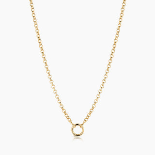 14k gold plated rounded link chain necklace with adjustable lenghts with a center hinge clip that fits all Thatch charms and pendants. Chain length 16-18"