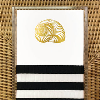 Our 4x9.25 Gold Foil Nautilus Shell Buck notepads boast 160 sheets of luxurious, smooth white cardstock printed with an elegant gold foil icon, making no words necessary! Our Bucks fit perfectly into a #10 size envelope.