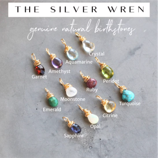 The Silver Wren Wire Wrapped Birthstone Charm: Birthstones available in 3 Stones- Turquoise /Peridot/Citrine