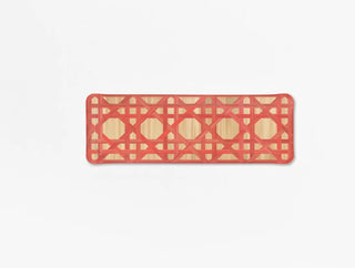 Oblong acylic tray with a woven design by Hestia Living. Dimensions 14.5”x5”.