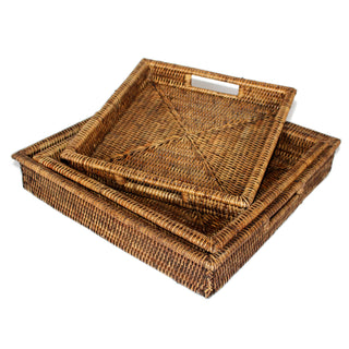 Matahari Rattan Square Tray  w/ Handles  - Small 12x2.25