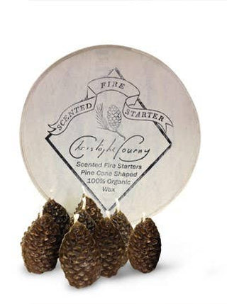 All natural, pine cone shaped fire starters made from beeswax, wood pulps and essential oil by Christophe Pourny, contains 20 starters.