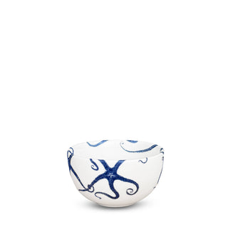 Caskata Starfish White ceramic snack bowl with blue octopus design on a white background