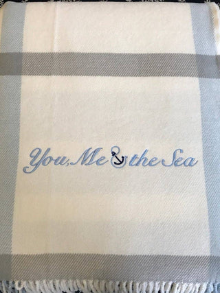 A Soft Idea Large Plaid Throw Cream/Blue