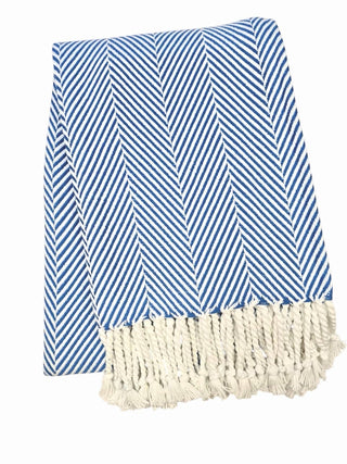 370 - Nantucket Herringbone Throw: Sand/White / Hand Knotted Fringe