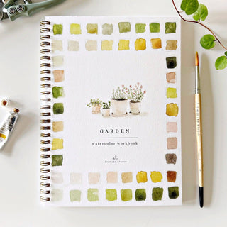 Watercolor workbook with garden illustrations  by Emily Lex Studios.