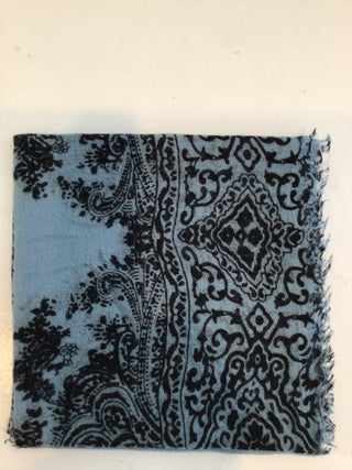 Cashmere paisley print neckerchief by Meg Cohen. 27”x27”
