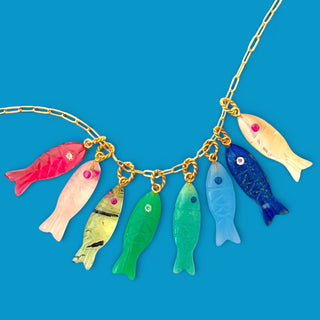 Amelia Rose Natural Stone Fish Charm Necklace-Mother of Pearl