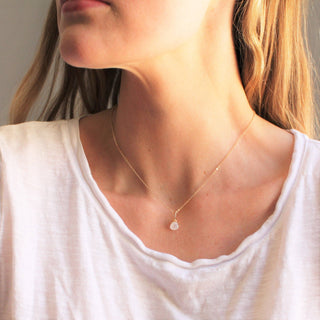 Enid Birthstone Necklace: March-Aqua / 16 inch / Gold