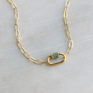 The Silver Wren Pave Carabiner Charm Holder Necklace: Turquoise / 18 Inch