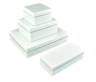 Five Side Duck Egg Blue Box with White Trim with Lacquer Finish. Size: 9" x 4" x 2.5" H-Pencil Box by Pacific Connections.