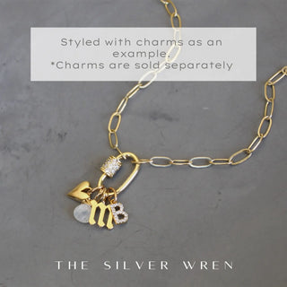 The Silver Wren Pave Carabiner Charm Holder Necklace: Clear Crystal / 20 Inch