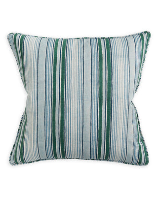 Hand blocked linen pillow with an alternating stripe and colors size 20x20