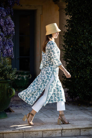 Maison Marigold printed cotton kaftan with side seams. Perfect coverup over swimwear. 