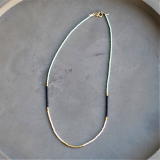 The Silver Wren Lithe Beaded Necklace - Navy, Mint & Ivory: 16 inch