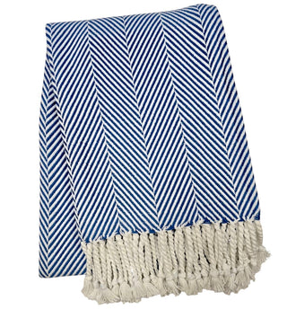 370 - Nantucket Herringbone Throw: Sand/White / Hand Knotted Fringe