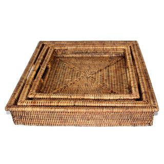 Matahari Rattan Square Tray  w/ Handles  - Small 12x2.25