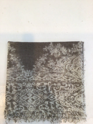 Cashmere paisley print neckerchief by Meg Cohen 27”x27”.