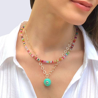 Green Turquoise & Blue Topaz Petite Loop Necklace
