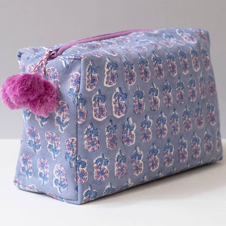 Hand blocked cotton printed toiletry bag. Size 10x 8x3.5”