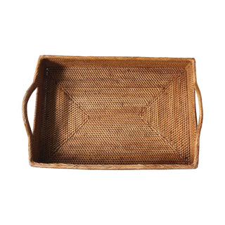 Rattan rectangle tray with handles by Artisan and Company 13”Lx9”Wx4”H.
