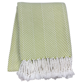 370 - Nantucket Herringbone Throw: Sand/White / Hand Knotted Fringe
