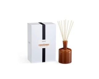 Orange, raspberry, and spicy clove evolve into an elaborate blend of sheer jasmine and cassis. Black vanilla, amber, and sandalwood create a warm background to this welcoming scent by Lafco. 15oz diffuser