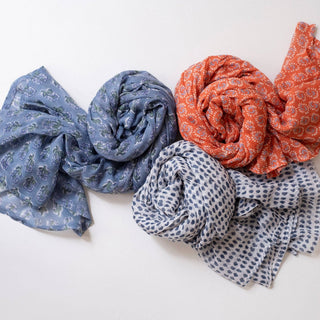 Graymarket Design Malin Blue Block Printed Scarf