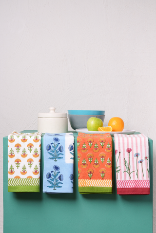 Inner Child Blue Fleurs Blockprint Dish Towel